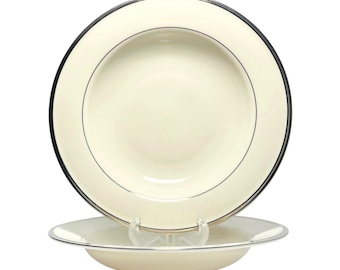 Lenox “Solitaire” Pair of Bone China Rim Soup or Pasta Bowls 9 1/8”