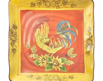 Maxcera “Orange Rooster” Large Ceramic Dinner Plate 11 3/4”