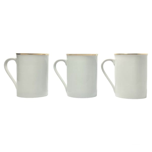 Block Spal, Set of 3 White Porcelain Mugs 3 7/8” 10oz Gold Rim 1.04 Portugal