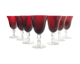 Home Essentials Set of 7 Ruby Red Water, Wine or All Purpose Glasses 7 1/4” 16oz