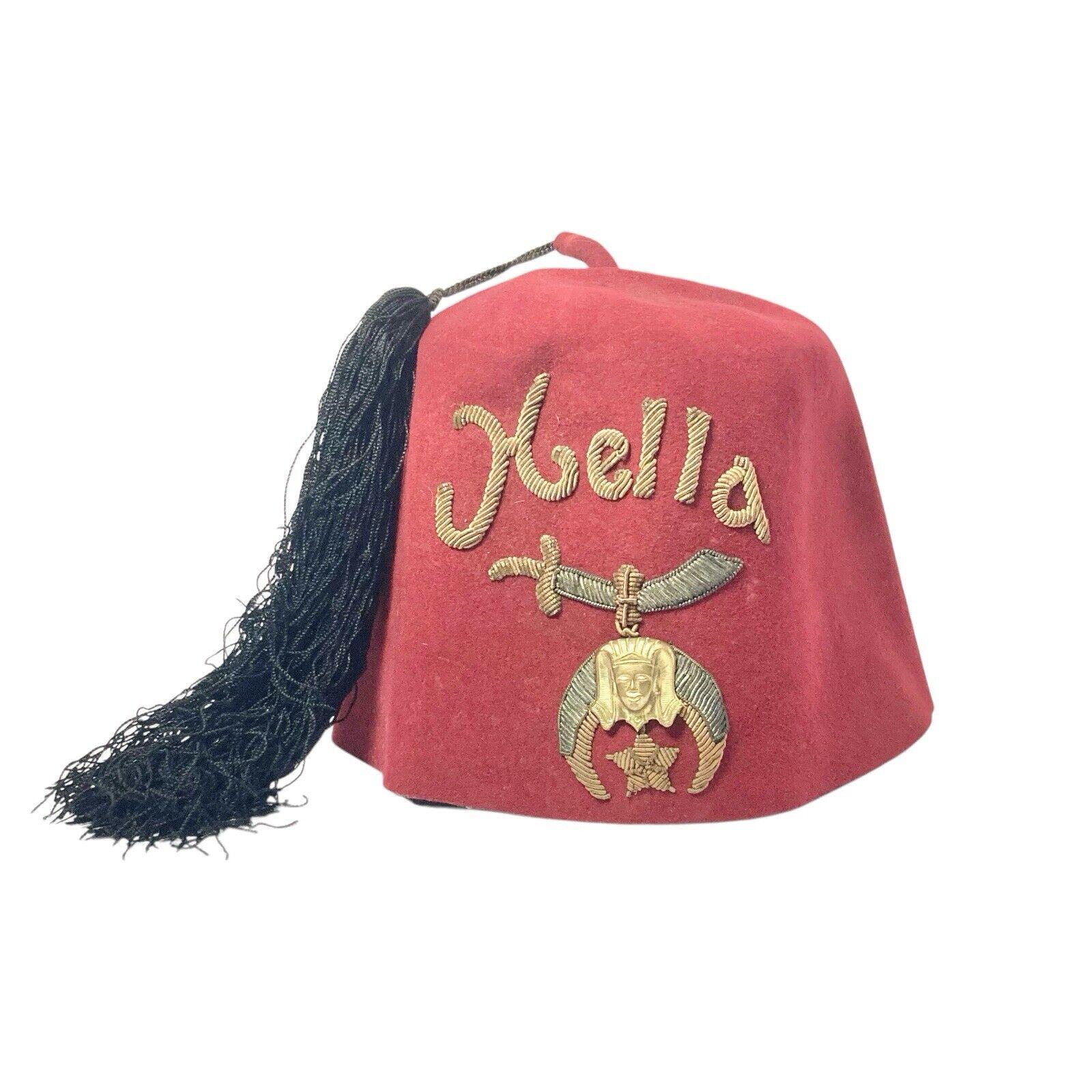 Antique 1890-1920s Hella Shriners Fez Maroon Wool Hat by the 