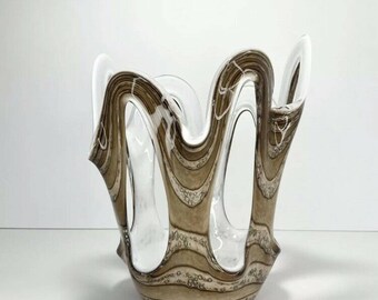 Mouth Blown Glass Glass Vase Makora Poland Unique Handmade Glass Vase 14 inch Beige / Tan Marble Decor Decorative Art Vase Centerpiece Mouth Blown Glass Glass Vase Makora Poland Unique Handmade Glass Vase 14 inch Beige / Tan Marble Decor Decorative Art Vase Centerpiece