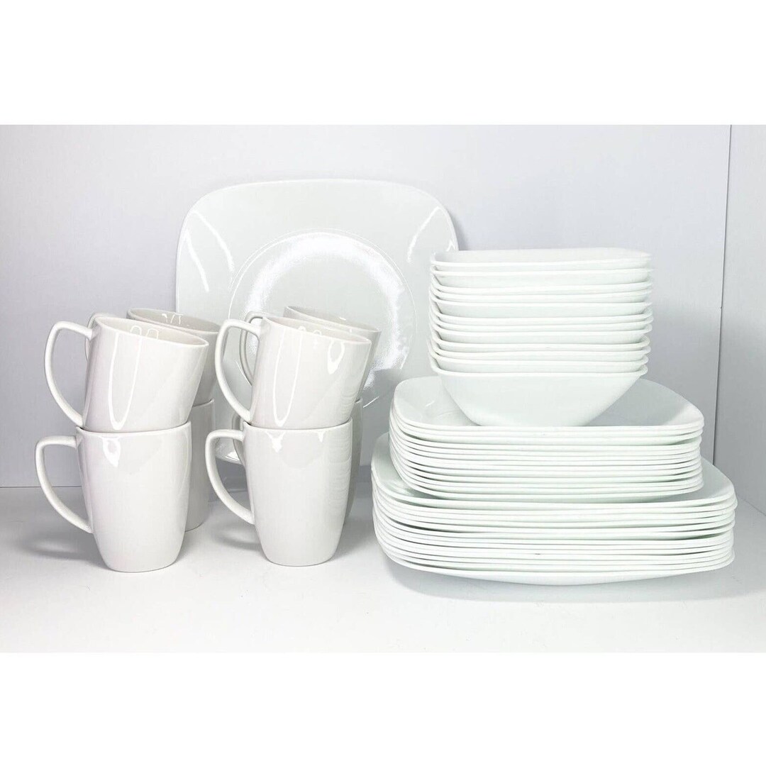 Corelle VIVID WHITE SQUARE 47piece Dinner Set United States Etsy