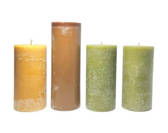 Set of 4 Vintage Scented Pillar Candles, 3”x6” & 8” Fall Autumn Colors