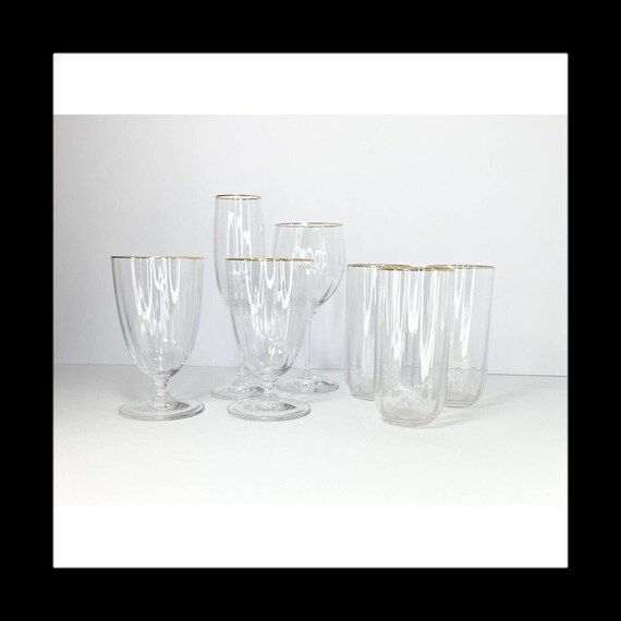 Mikasa STEPHANIE GOLD 7piece Crystal Glassware Drinkware Set Etsy
