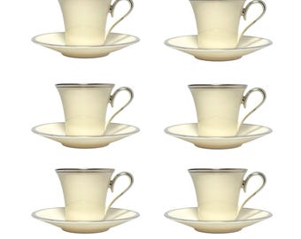 Lenox “Solitaire” 6 Porcelain Demitasse Espresso Cups 2 1/2” 3oz & Saucers 5”