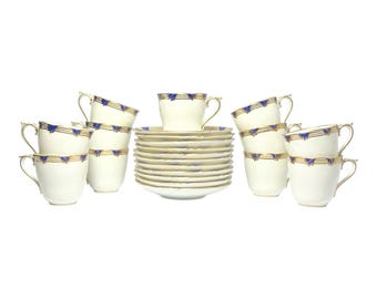 Coalport “St. Malo” 11 Cobalt Bone China Demitasse Cups 2 1/4” 2.5oz & Saucers