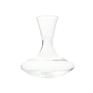 May include: A clear glass wine decanter with a wide base and a slender, flared neck. The decanter is designed to aerate wine and enhance its flavor. The transparent glass allows the wine's color to be fully appreciated.