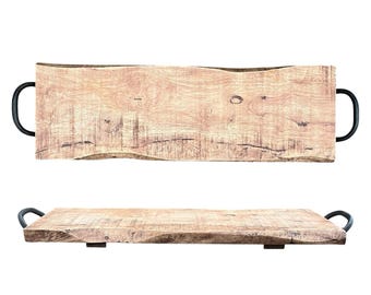 Dash of That Large Acacia Wood Charcuterie Board Tray w/Wrought Iron Handles 27”