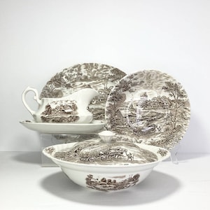 Ridgway HAYRIDE Brown, 4-Piece Ironstone Dinnerware Serving Hostess Set, England