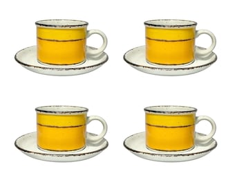 Midwinter (Stonehenge) “Sun” 4 Stoneware Tea Cups 2 1/2” 8oz & Saucers 6 1/4”