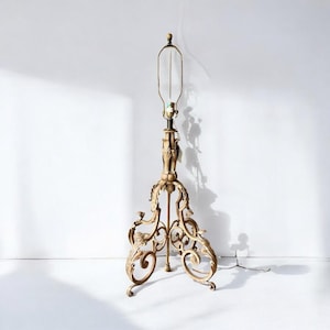1990s John-Richard French Rocco-Style Large Cast Iron Scroll Floor Lamp 42”