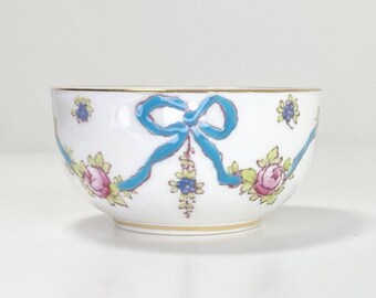 Crown Staffordshire BLUE BOW, Bone China Mini Open Sugar Bowl, 3” England