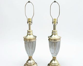 Dresden 1970s Vintage Pair of Bleikristall Crystal & Brass Large Table Lamps 33”