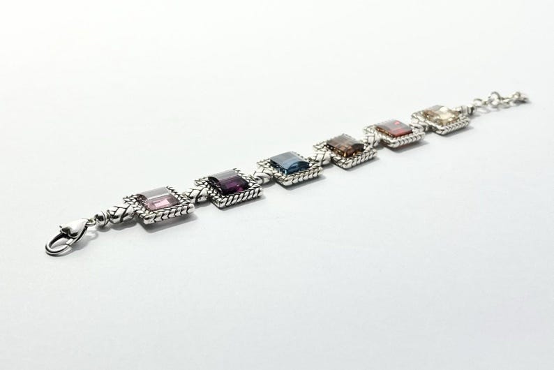 Brighton Tailor Multicolor German Glass Faceted Panel Silver Toned Bracelet 8” 画像 3