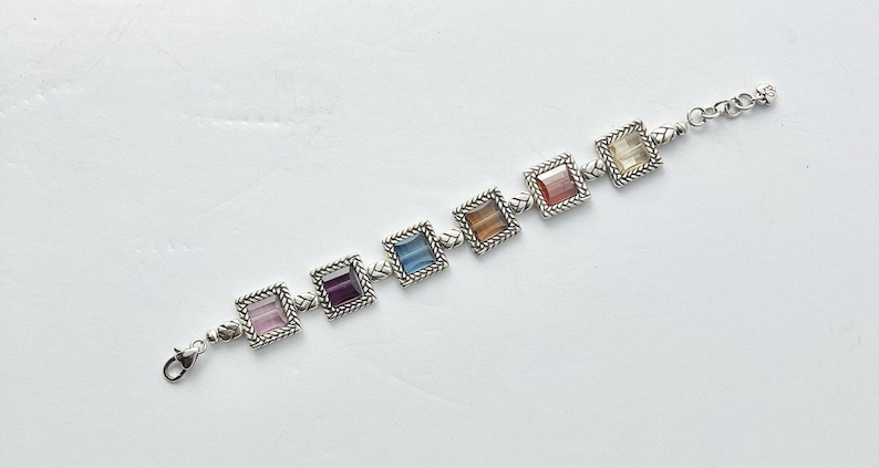 Brighton Tailor Multicolor German Glass Faceted Panel Silver Toned Bracelet 8” 画像 2
