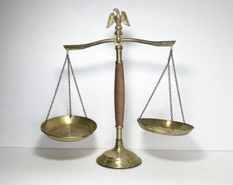 Mid-century c.1960’s Brass & Wood “Scales of Justice” Libra w/Eagle Top, 13 5/8”