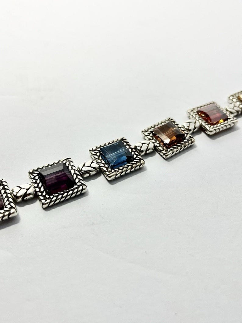 Brighton Tailor Multicolor German Glass Faceted Panel Silver Toned Bracelet 8” 画像 5