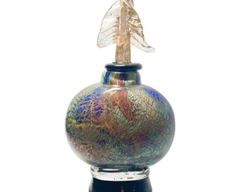 Dale Tiffany Crackle Footed Hand Blown Art Glass Perfume Bottle 10.5” Signed