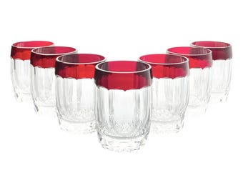 Waterford “Simply Red” 7 Crystal Double Old Fashioned Tumbler Glasses 4.25” 12oz