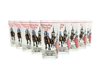 1980s Vintage 9 Kentucky Derby Equestrian Highball Tumbler Glasses 5 1/4” 12oz