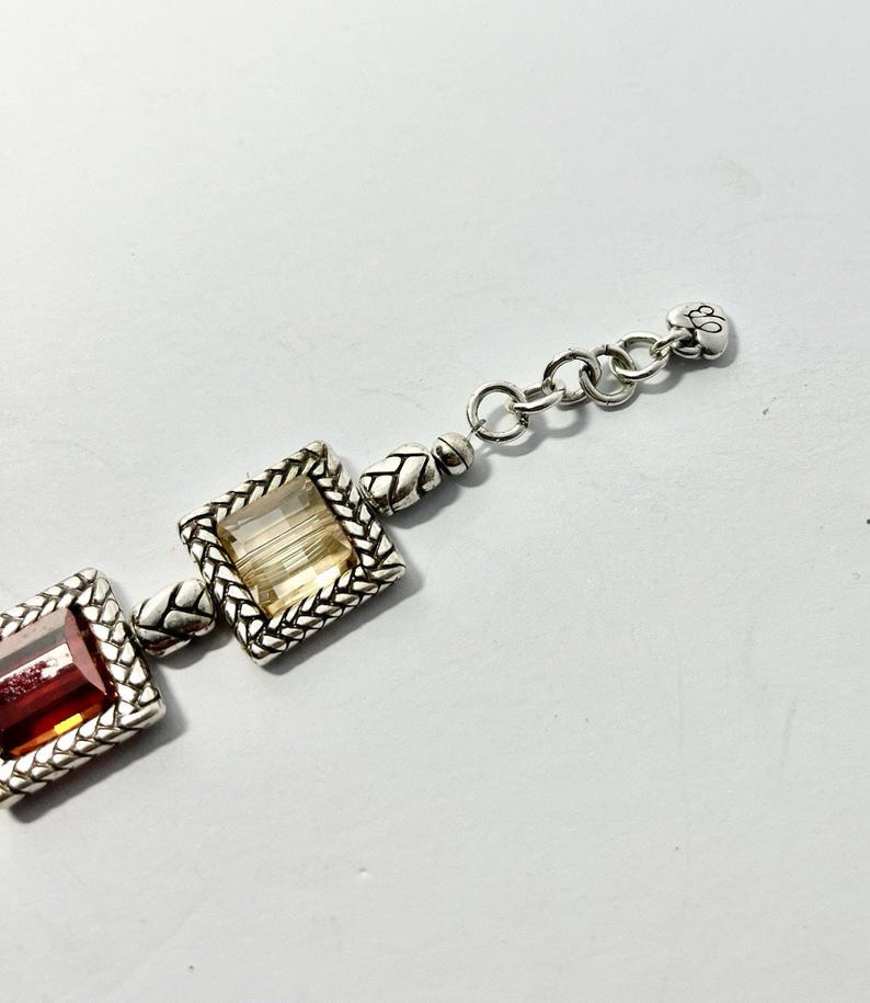 Brighton Tailor Multicolor German Glass Faceted Panel Silver Toned Bracelet 8” 画像 6
