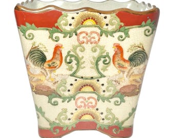 Vintage Ceramic French-style Chinoiserie “Rooster” Jardinière Cachepot Planter