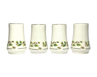 1980s Vintage Set of 4 Porcelain Christmas Holly Salt & Pepper Shakers 3 1/4”