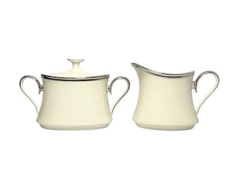 Lenox “Solitaire” Porcelain Sugar Bowl w/Lid 4 1/4” & Creamer 4” 10oz