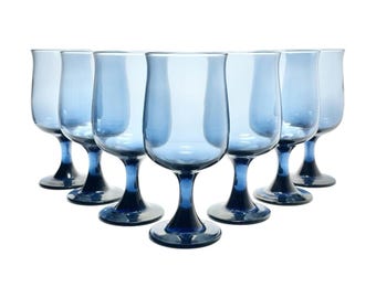 Libbey “Connoisseur (Dusky Blue, Tulip)” Set of 7 Wine Glasses 6 1/2” 12oz