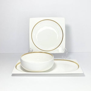 Wedgwood PLATO Gold, 3-Piece Bone China Dinnerware Set, Gold Rim England