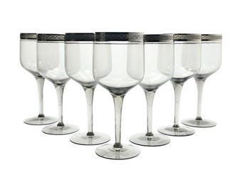 Tiffin-Franciscan “Indigo” Set of 7 Claret Wine Glasses 6 3/4” 9oz