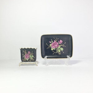 Rosenthal, 2-Piece Black Rose Porcelain Vanity Dresser Set, Tray/Bowl Germany