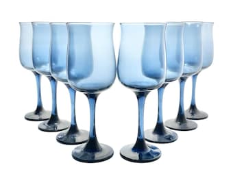 Libbey “Connoisseur (Dusky Blue, Tulip)” Set of 8 Water Glasses 8 1/4” 12oz