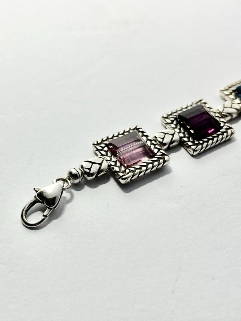 Brighton Tailor Multicolor German Glass Faceted Panel Silver Toned Bracelet 8” 画像 4