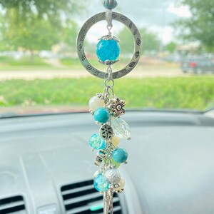 Handmade Sun Catcher, Crystal Globe Sun Catcher, Car Sun Catcher, Car Charm, Hanging Decor for Home, Window, Car or Gift (Aqua Color)