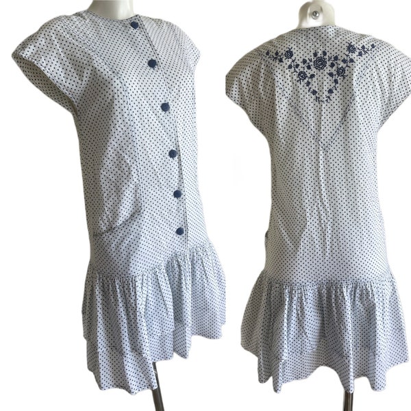 80s Dress with Ra-ra skirt & pockets, True Vintage 1980s Cute Mini Summer Dress, approx size 12