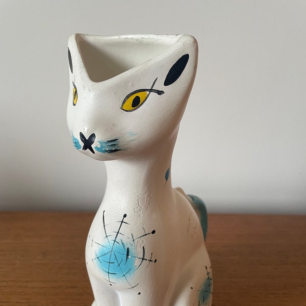 1950's Arthur Wood Smoky White Cat Vase, Vintage Rare Atomic 50's Ceramic Vase