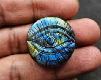 Labradorite Evil Eye Carved Stone Labradorite Eye Carving 27 MM Loose Hand Carved Gemstone for Jewelry Making