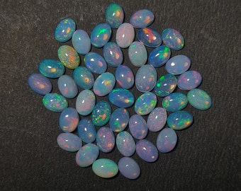 Natural Opal Cabochon Ethiopian Opal Loose Stone Calibrated Opal 5X7 MM 10 Pcs Opal Gemstone For Jewelry