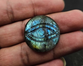 Labradorite Evil Eye Carved Stone Labradorite Eye Carving 28 MM Loose Hand Carved Gemstone for Jewelry Making