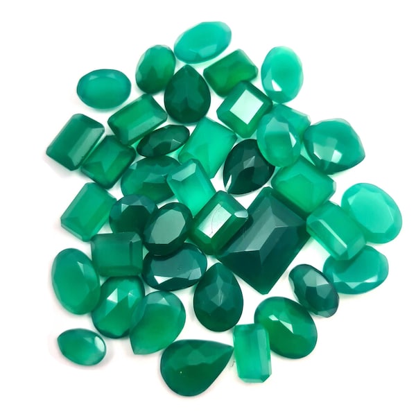 Natural Green Onyx Faceted Gemstone Mix Shape 5-25 MM Loose Gemstone, Green Onyx Cut Stone