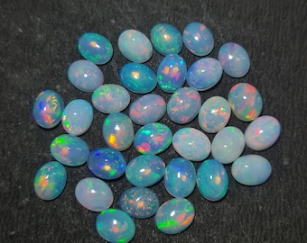 Natural Opal Cabochon Ethiopian Opal Loose Stone Calibrated Opal 7X9 MM 5 Pcs Opal Gemstone For Jewelry