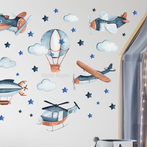 Retro Hot Air Balloons Nursery Wall Decals Watercolor Clouds Etsy