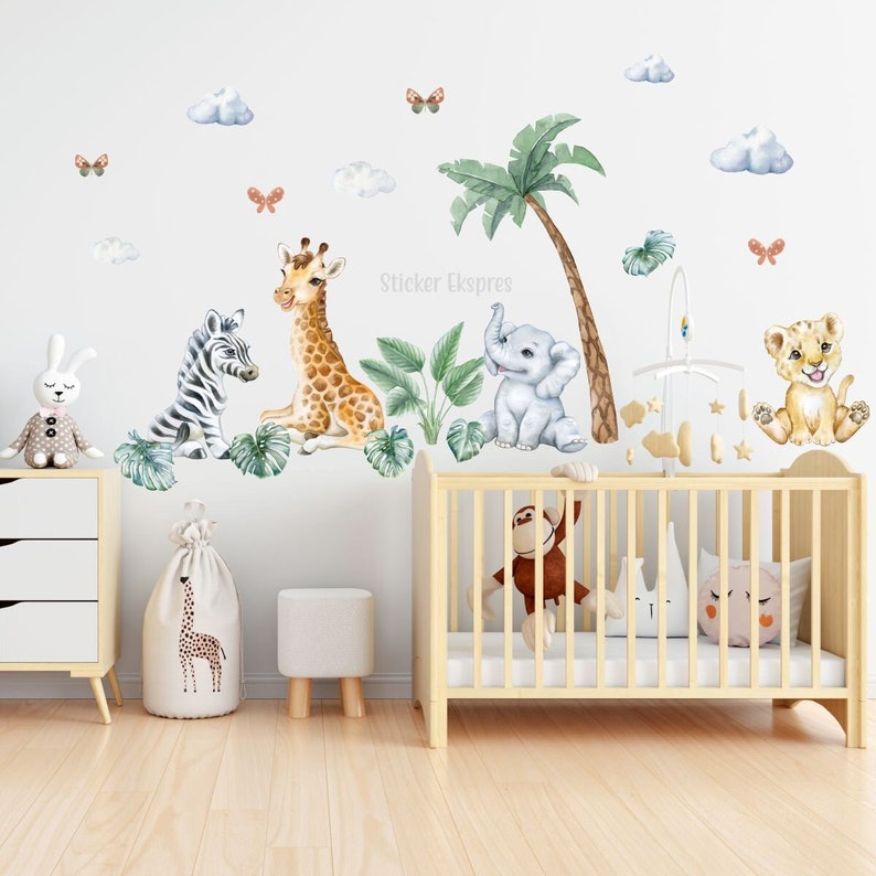 Cute Safari Animals Wall Decal Baby Room Wall Decor Watercolor Etsy