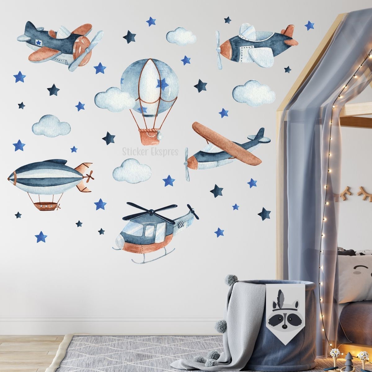 Air Transports Hot Air Balloon Wall Decals Plane Wall Decals Etsy