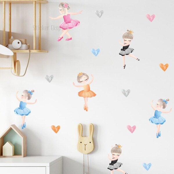 Ballerina And Hearts Wall Decal Ballerina Nursery Wall Sticker Nursery Baby Girls Wall Decor