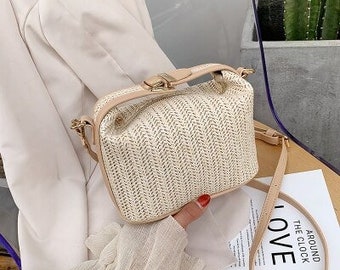 Swyss Vintage Straw Bags Summer Beach Bag Woven Crossbody Shoulder Handwoven Bags Adjustable Strap for Women 2019 New