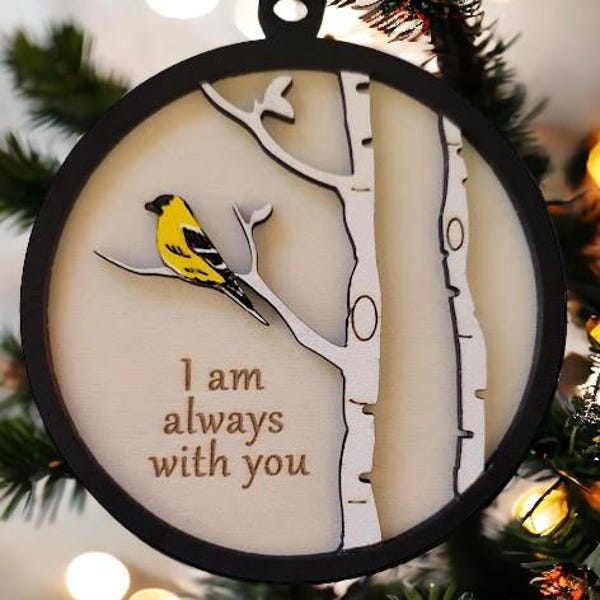 Goldfinch Memorial Ornament: Hand-Painted Maple Wood Remembrance Decor