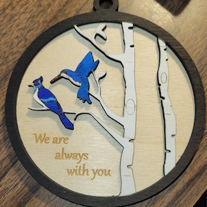 Blue Jay ornament with Hummingbird special gift for friend or family, loss of a loved one, memorial gift, bereavement, in memory of